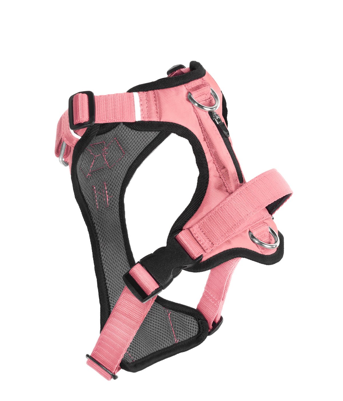 Vista posterior de una pechera para perros referencia AirTrek en color rosado