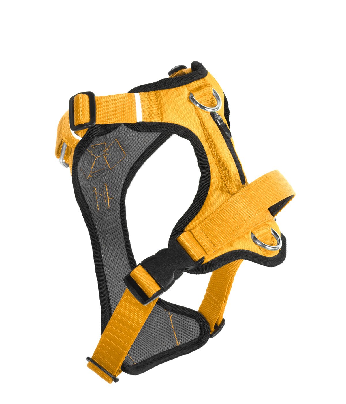 Vista posterior de una pechera para perros referencia AirTrek en color amarillo