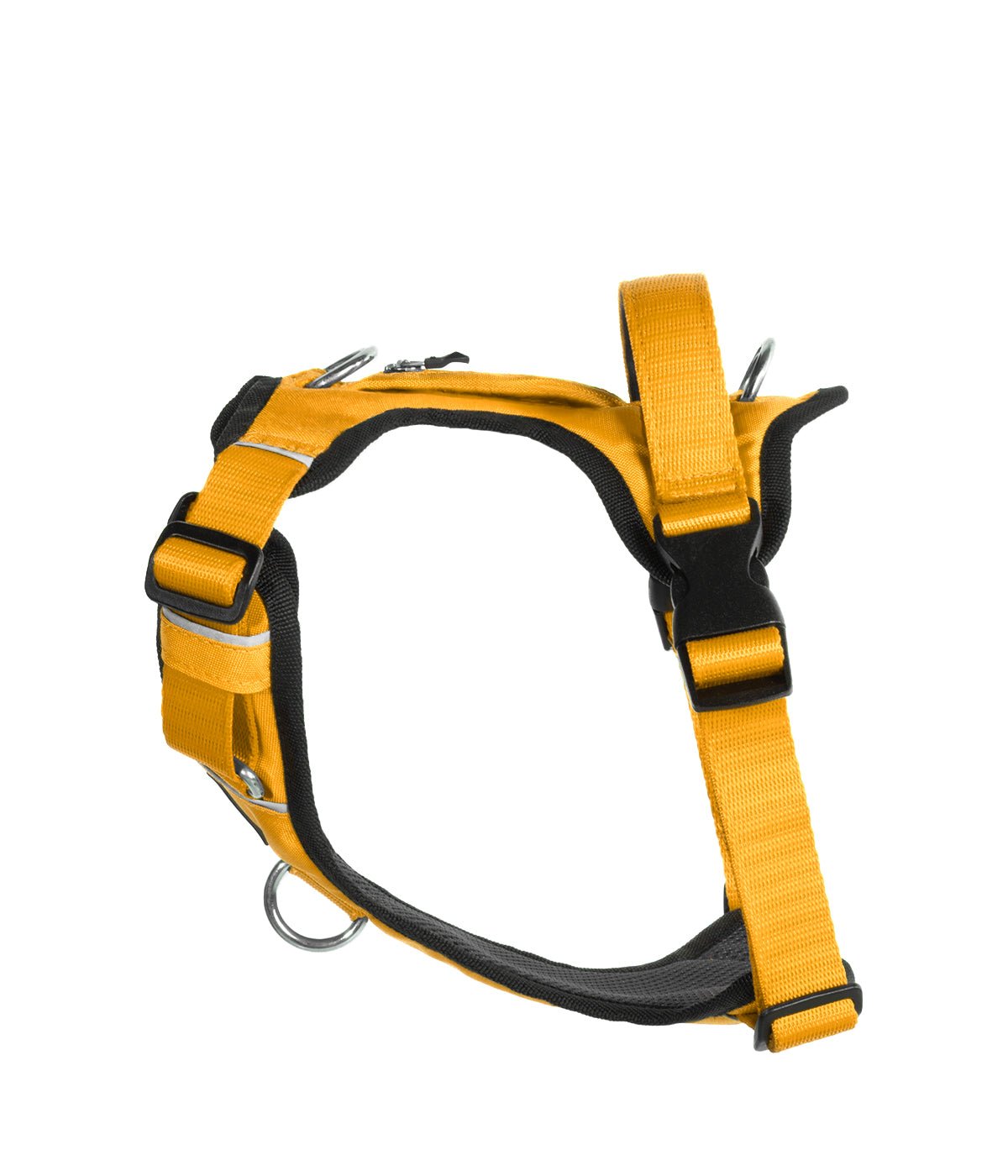 Vista de lado de una pechera para perro referencia AirTrek en color amarillo