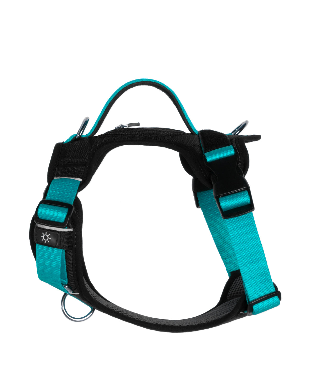 Side detail of the Aqua turquoise AirTrek Pro dog harness
