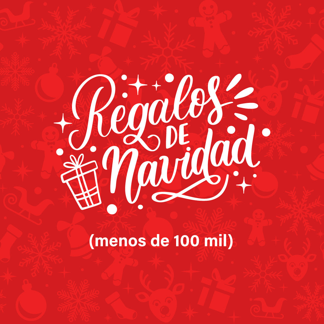 Banner rojo con una frase que dice Regalos de Navidad (menos de 100 mil)