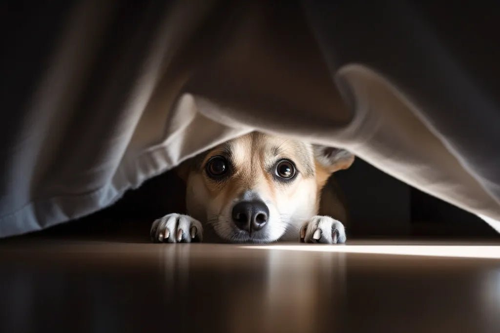 Un perro asustado por los fuegos artificiales