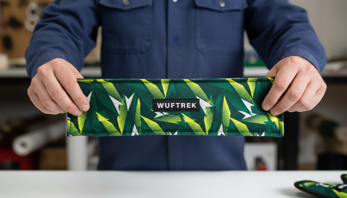 Un hombre sosteniendo un pedazo de tela estampada