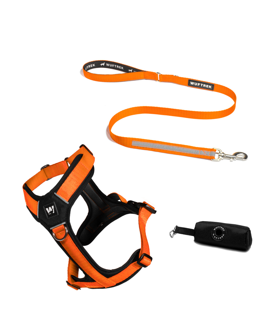 Combo de arnés Y con correa y estuche color naranja