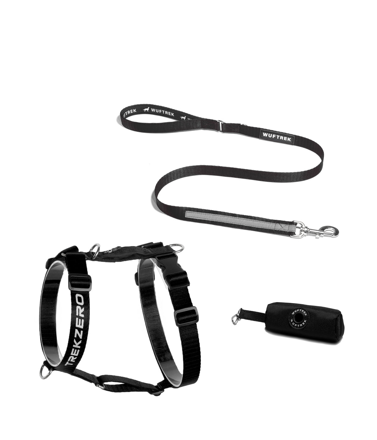 Black H-shaped dog harness set