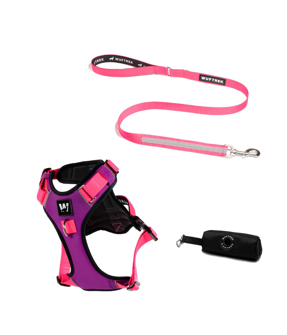 AirTrek dog harness set with TrekPro dog leash in violet and fuchsia