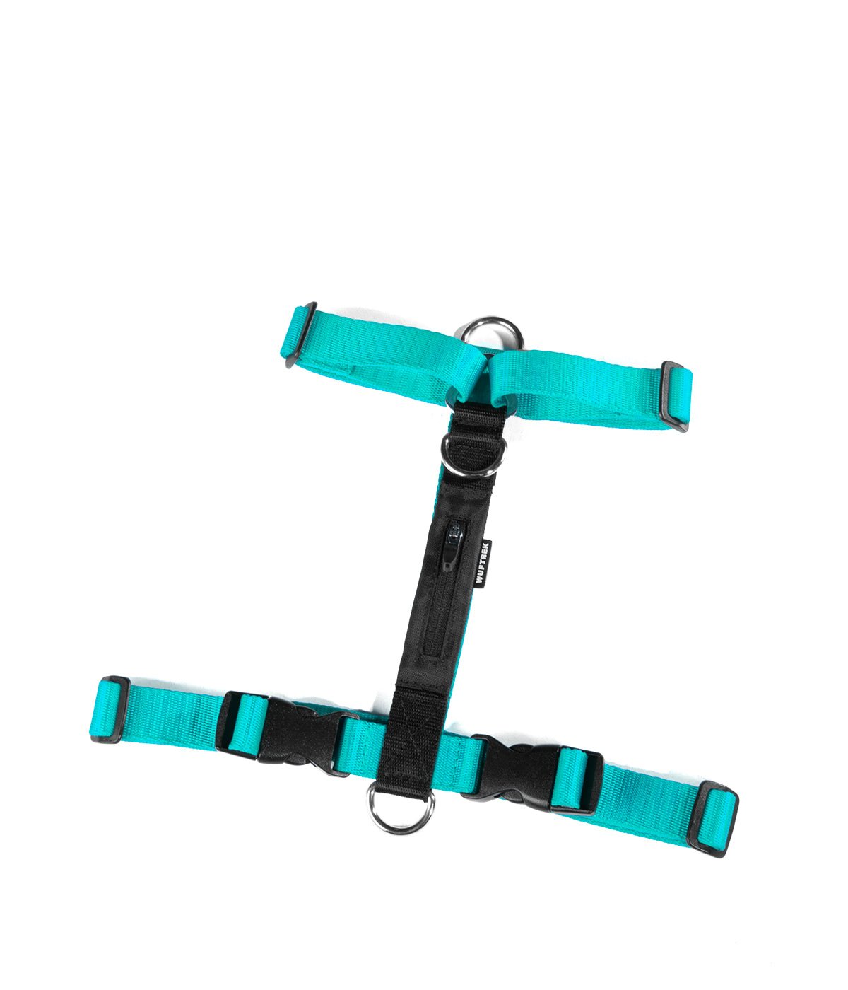 Top view of the TrekZero H-Series aqua and black dog H-Harness