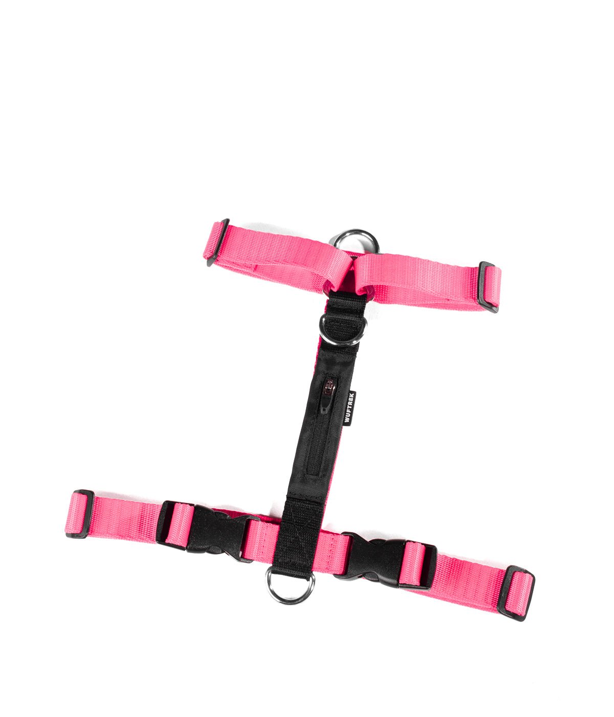 Un arnés para perros en forma de H en color rosa flamingo