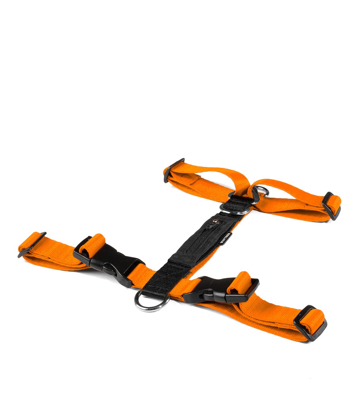 Profile view of the TrekZero H-Series orange and black dog H-Harness