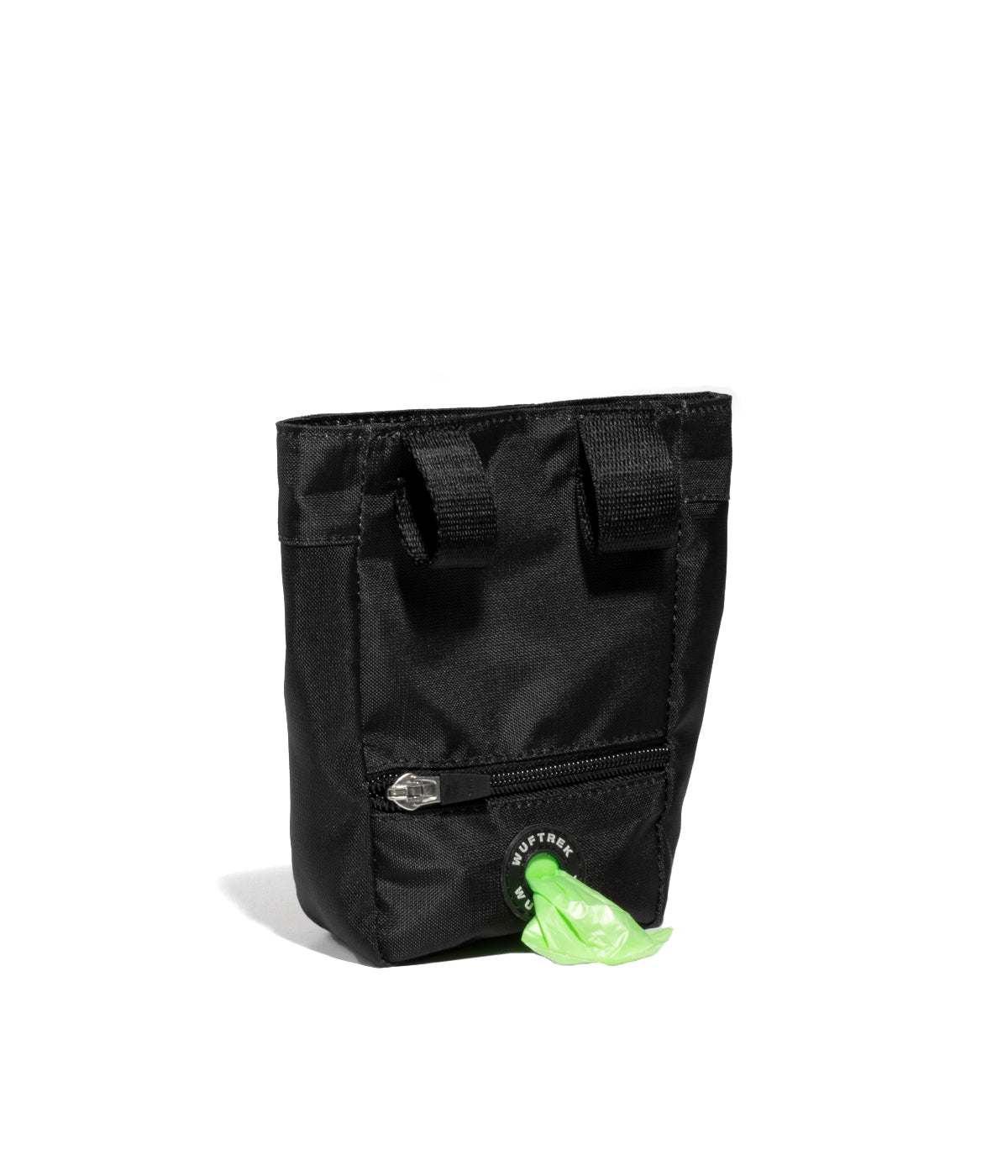 Una bolsa de premios para perros color negro con bolsa de desechos verde