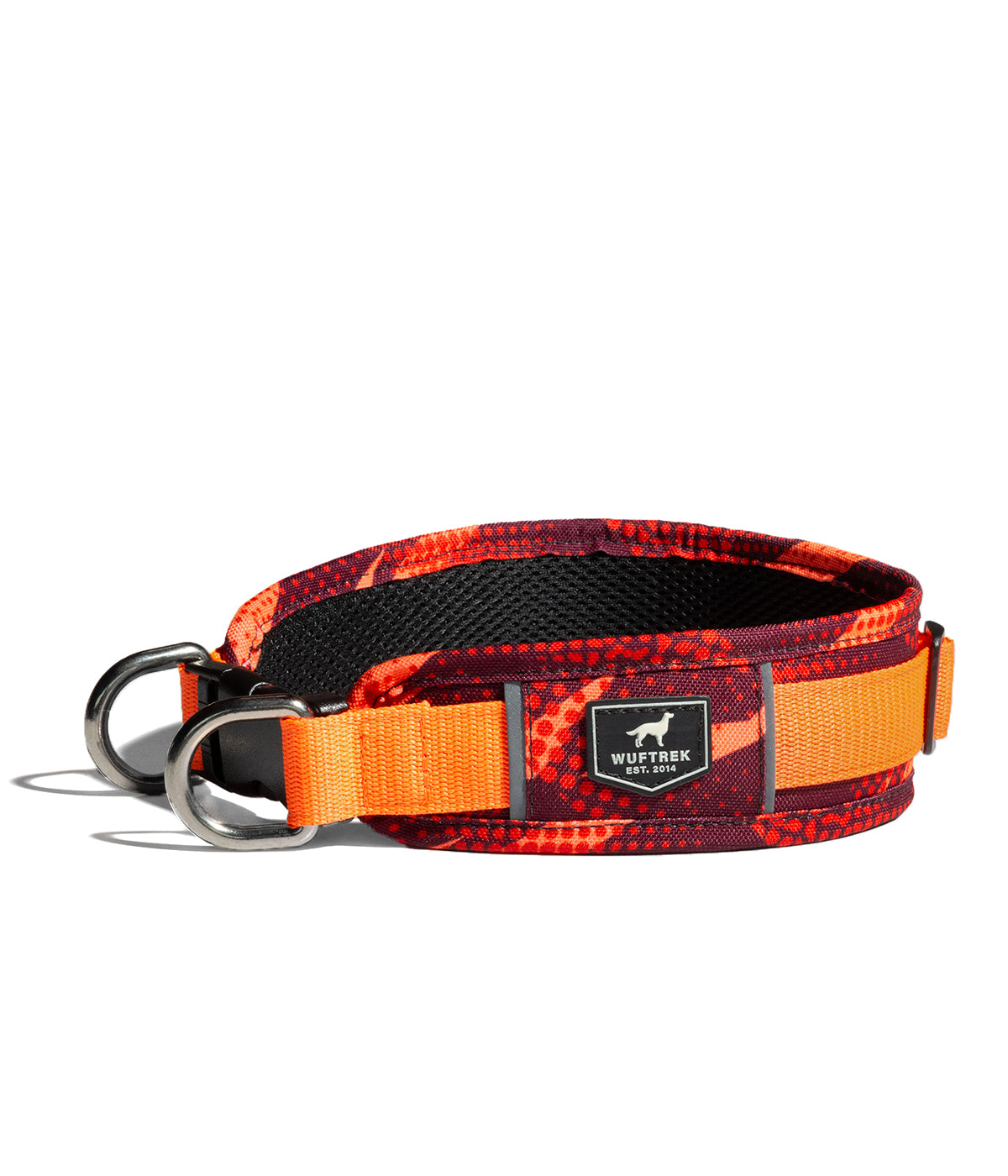 Collar para perros con estampado color vinotinto y naranja