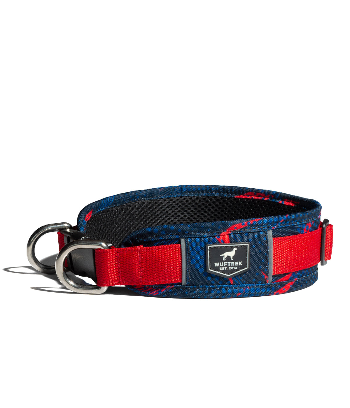 Collar para perros con estampado color azul y rojo