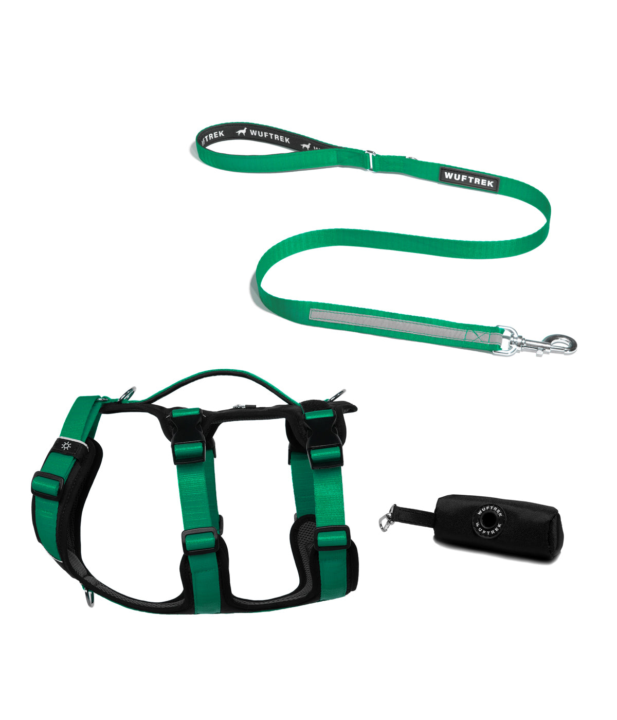 TrekFit Y-3 Evergreen harness, TrekPro leash and TrekBag waste bag holder combo