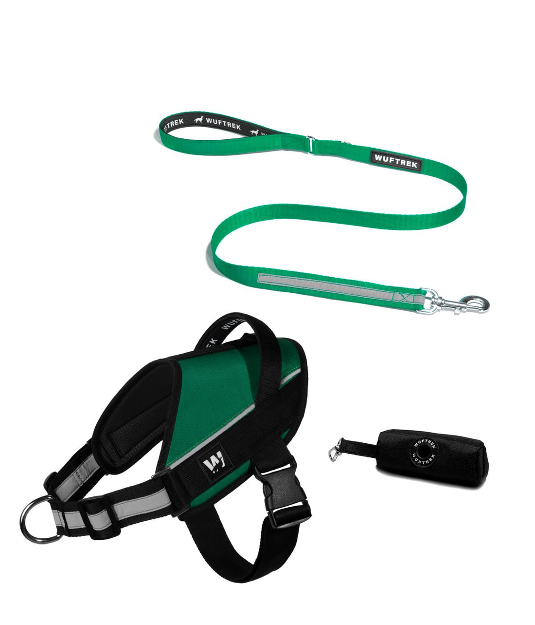 Combo del arnés para perros UrbanTrek y correa para perros TrekPro color verde