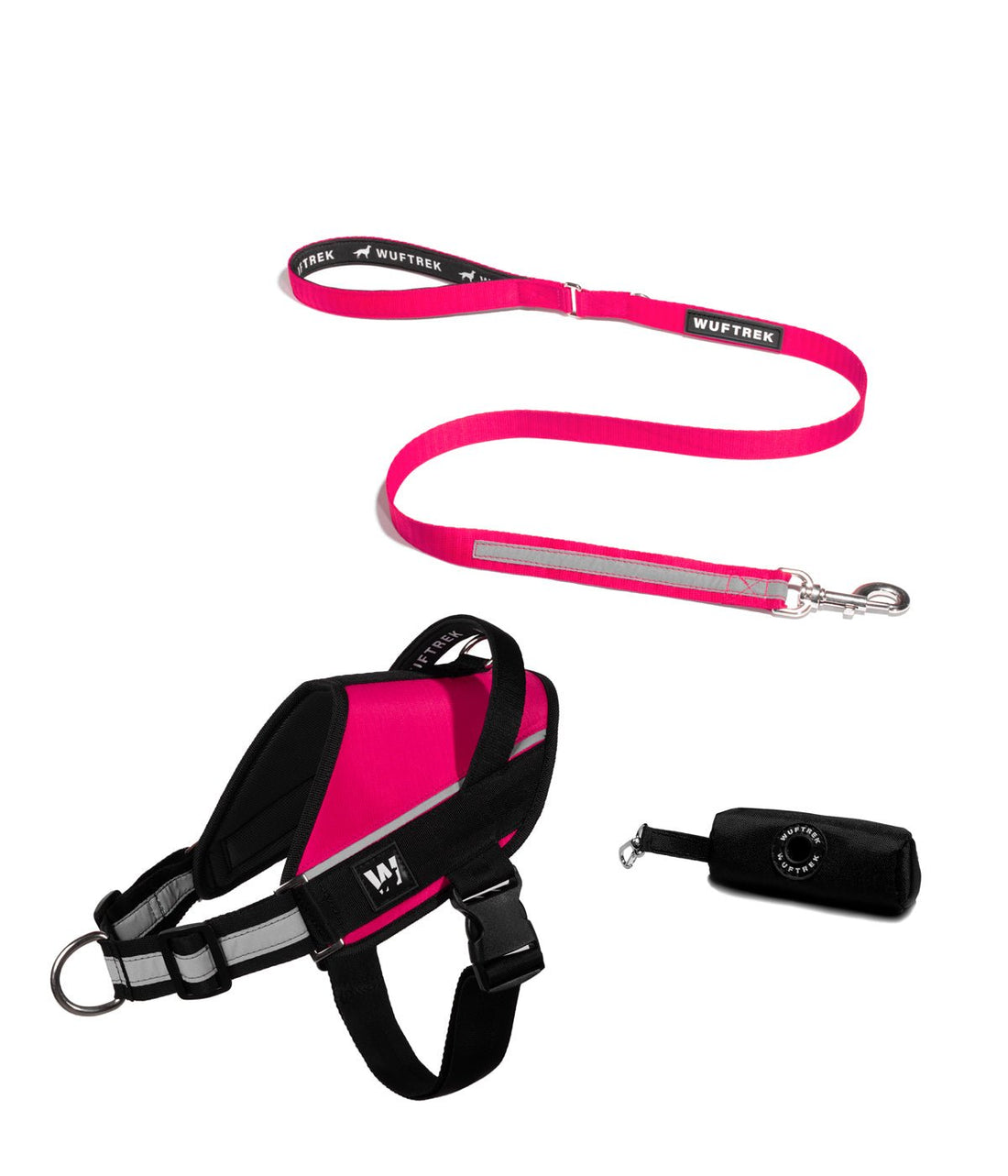 Combo del arnés para perros UrbanTrek y correa para perros TrekPro color fucsia