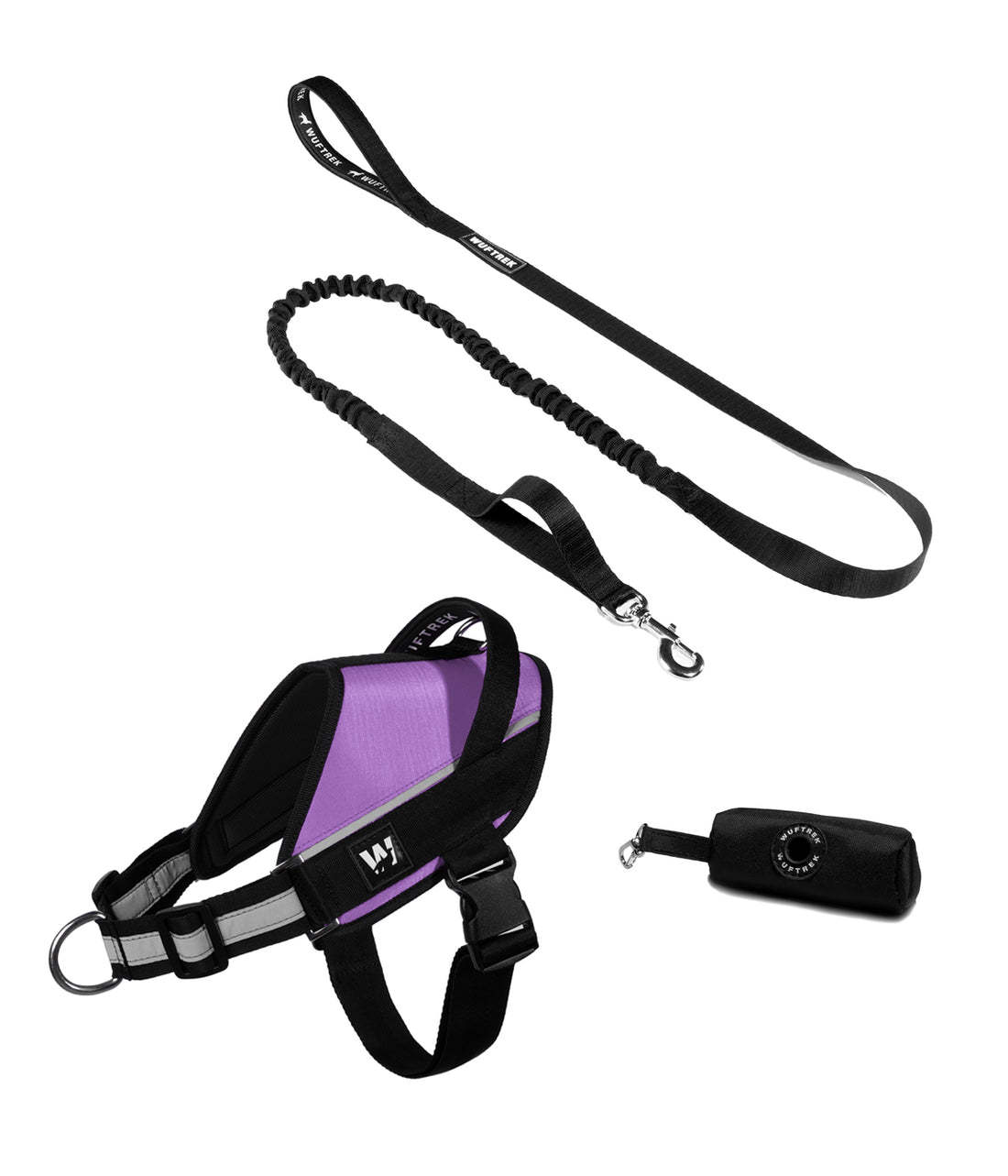 Combo del arnés para perros UrbanTrek y correa para perros TrekShock color lila