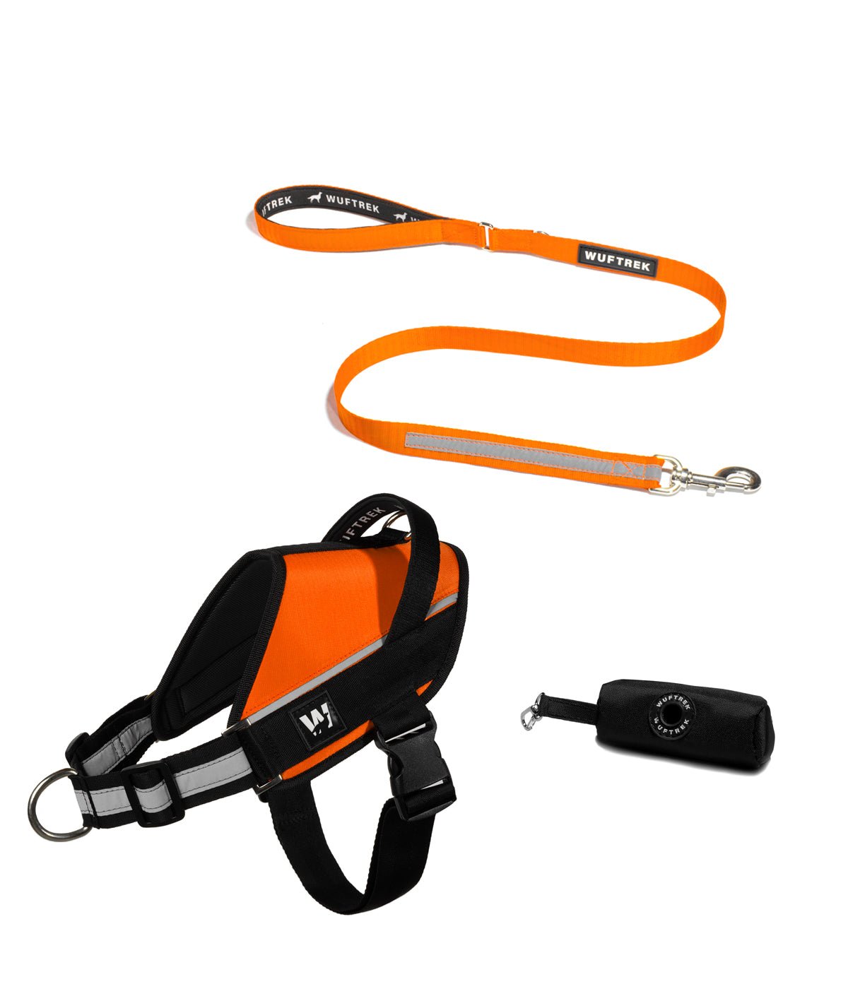 Combo del arnés para perros UrbanTrek y correa para perros TrekPro color naranja