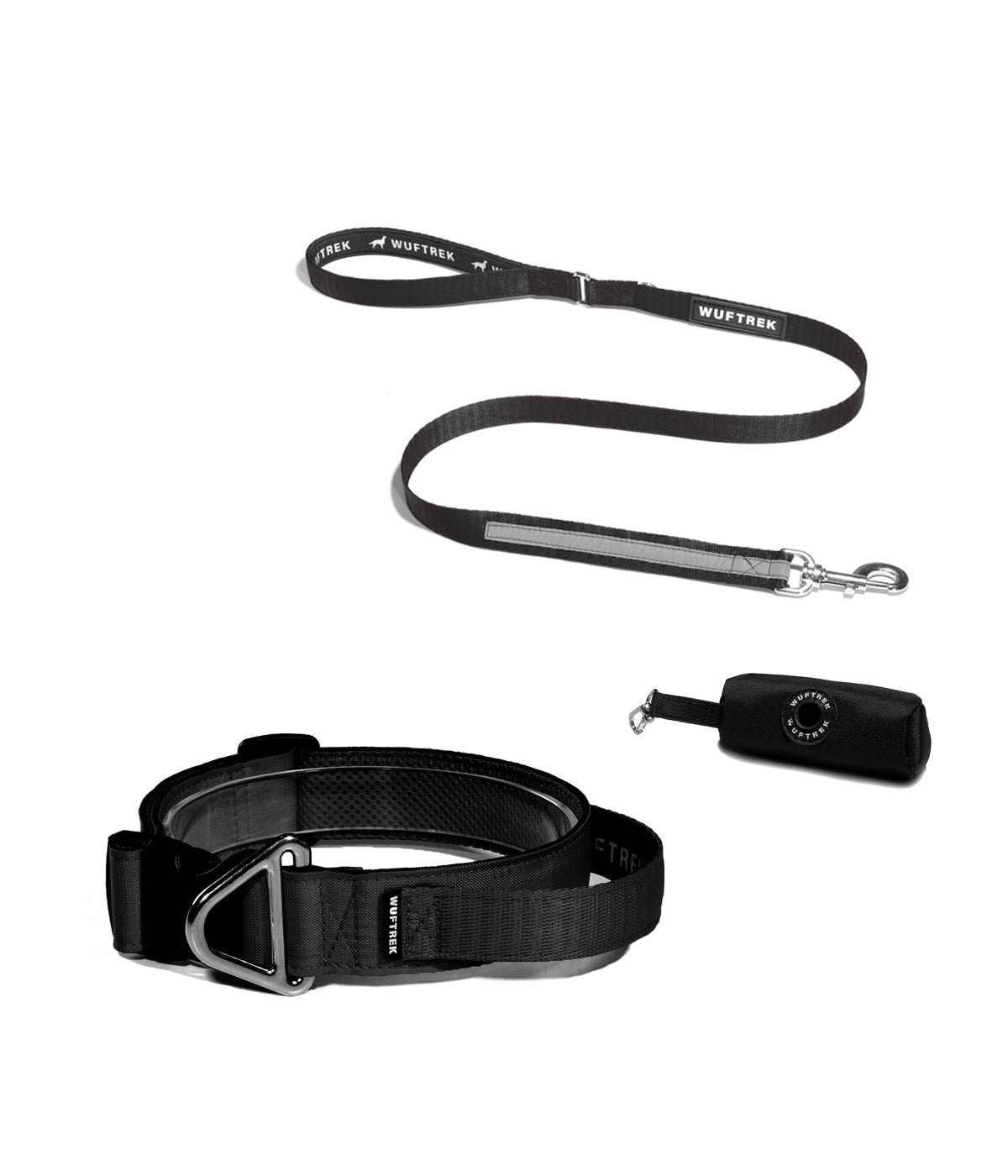 Combo de collar para perro grande con manija color negro