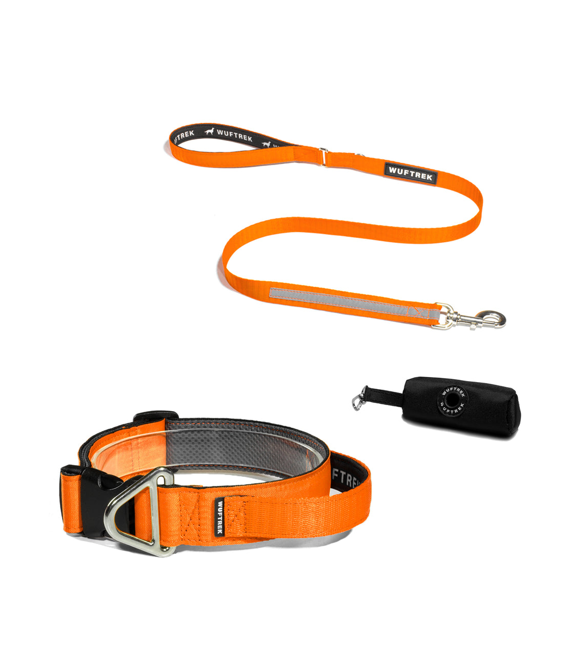 Combo de collar para perro grande con manija color naranja