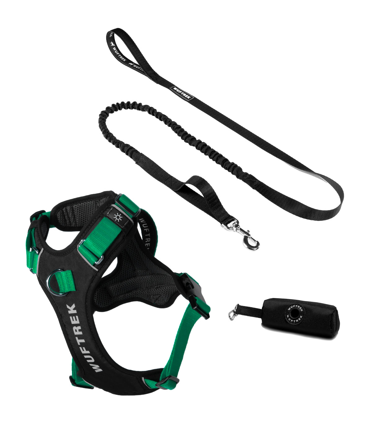 AirTrek Pro Evergreen harness, TrekShock leash and TrekBag waste bag holder combo