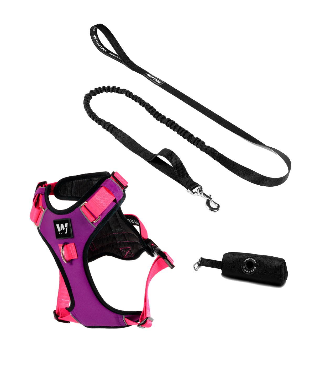 AirTrek dog harness set with TrekShock dog leash in violet and fuchsia