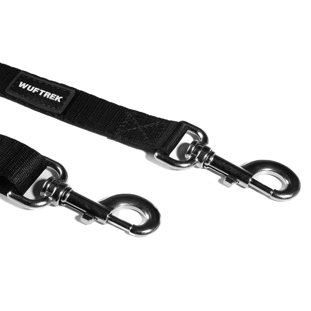 Two-carabiner detail on the black TrekExtend leash extension