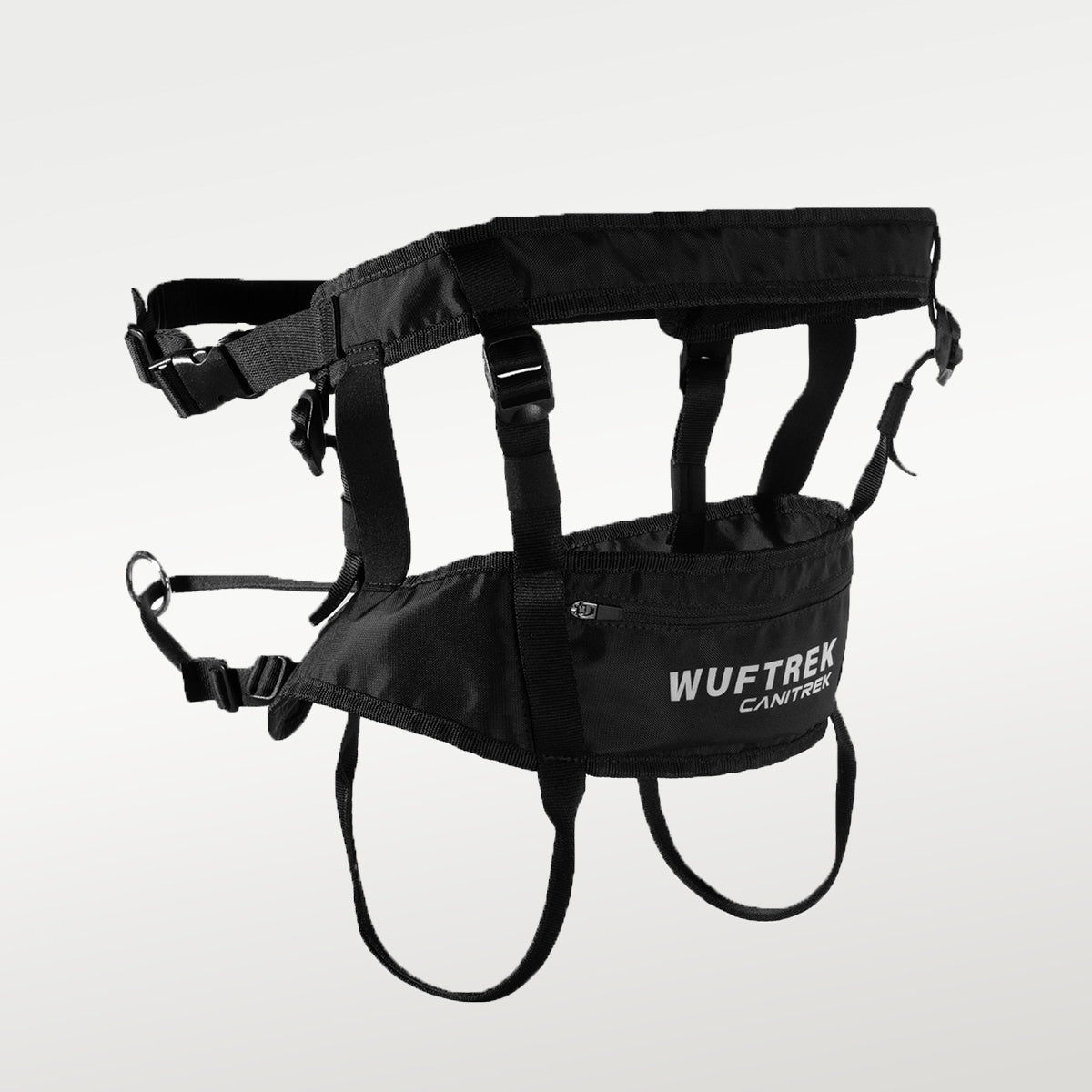 Detalle de las bandas ajustables del cinturón para canicross WUFTREK