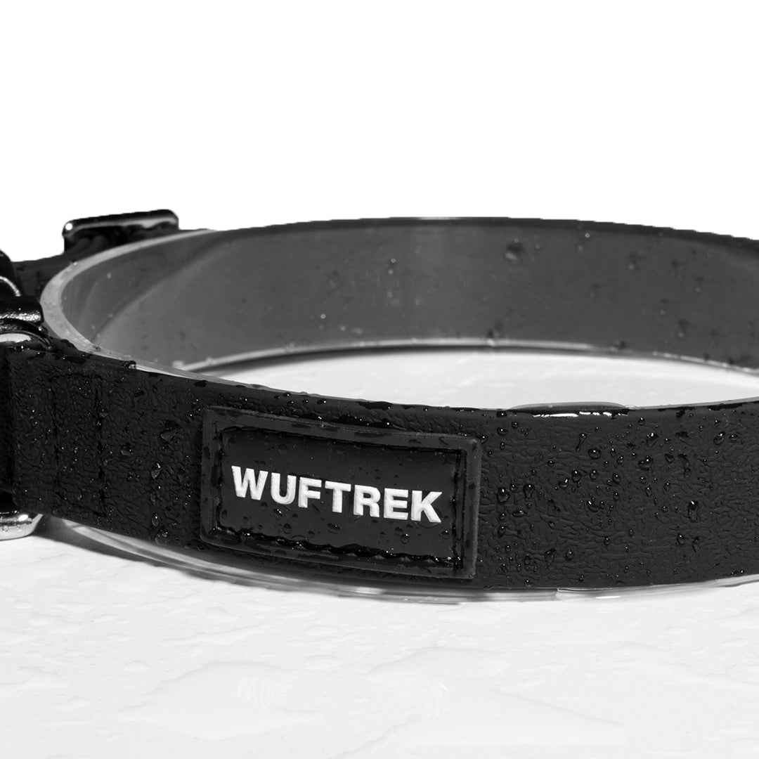 Detalle collar para perros de biothane color negro