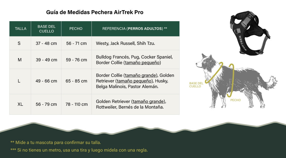 Guia de medidas de la pechera para perros AirTrek Pro