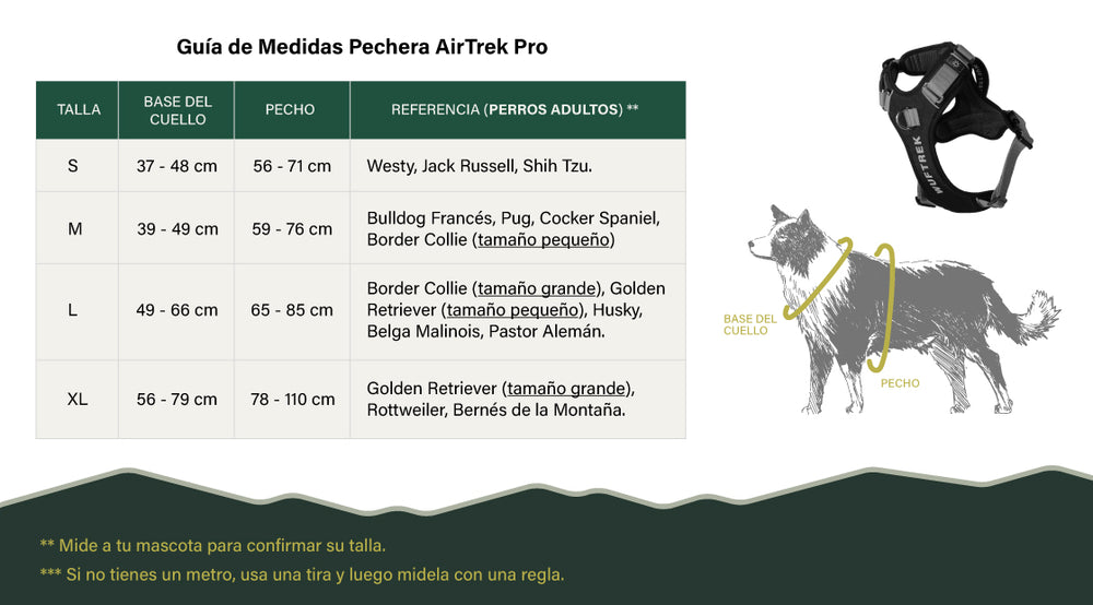 Tabla de medidas de la pechera AirTrek Pro