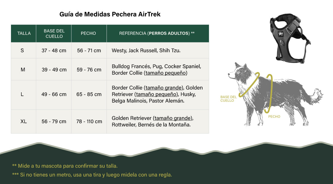 Guía de medidas del arnés para perros AirTrek de WUFTREK
