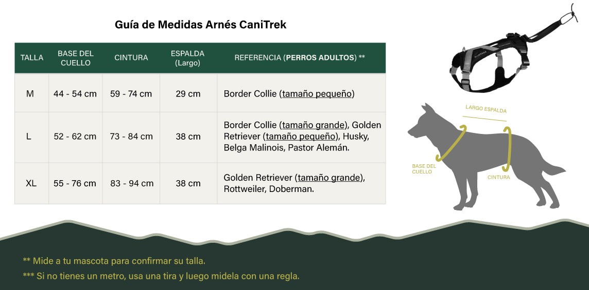 Tabla de medidas del arnés de canicross CaniTrek