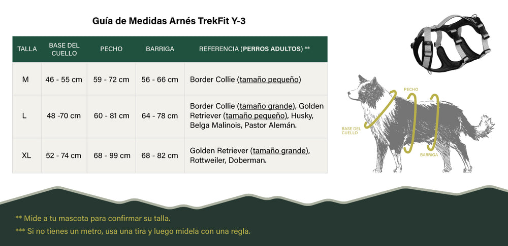 Tabla de medidas del arnés antiescape TrekFit Y-3