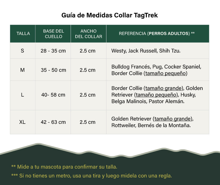 Guía de medidas para el collar tagtrek