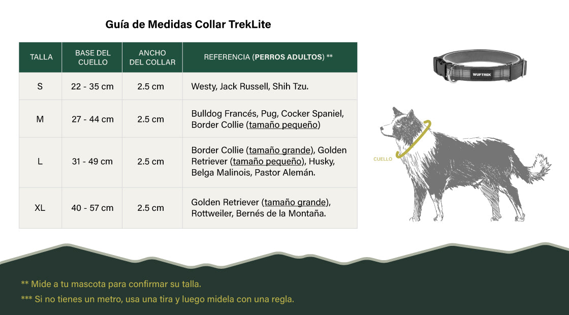 Guía de medidas del collar TrekLite de WUFTREK