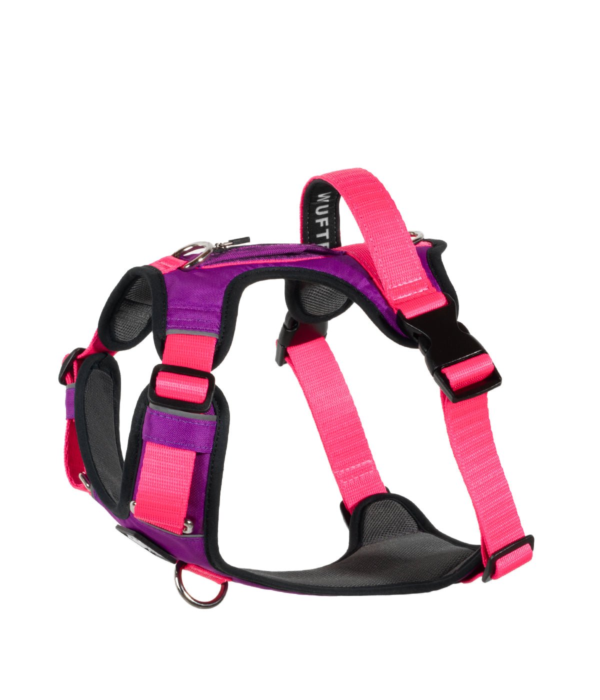Side view of the violet and fuchsia AirTrek dog harness