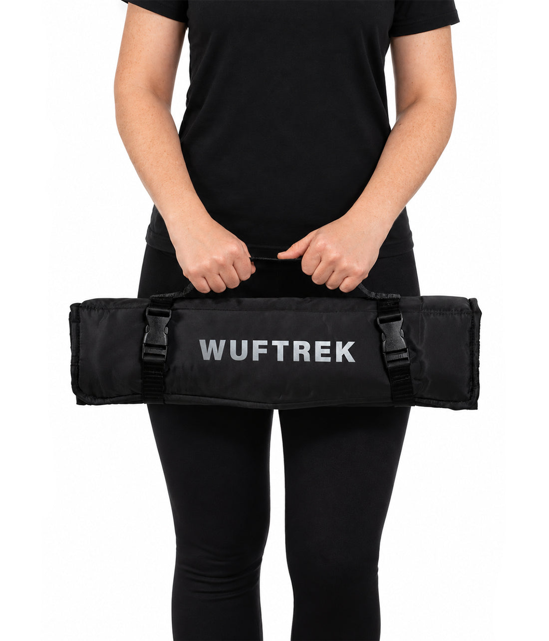 TrekMat Black dog travel mat packed compactly for carrying - WUFTREK